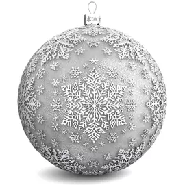 Set of 4 silver Christmas balls "Bells, Bullfinches, Snowflakes and a Winter fairy tale"